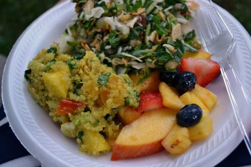 curried quinoa salad with mango, bok choy, fourth of july